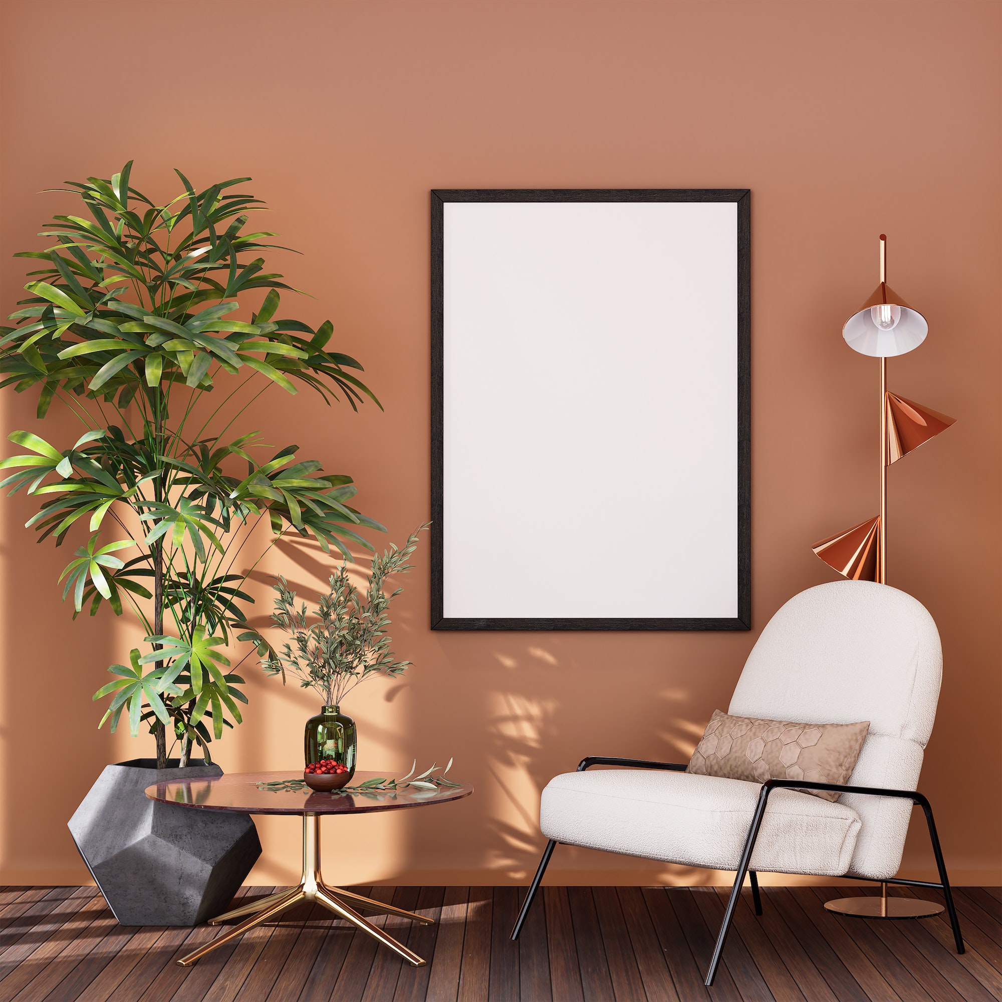 mock up poster frame in modern interior background